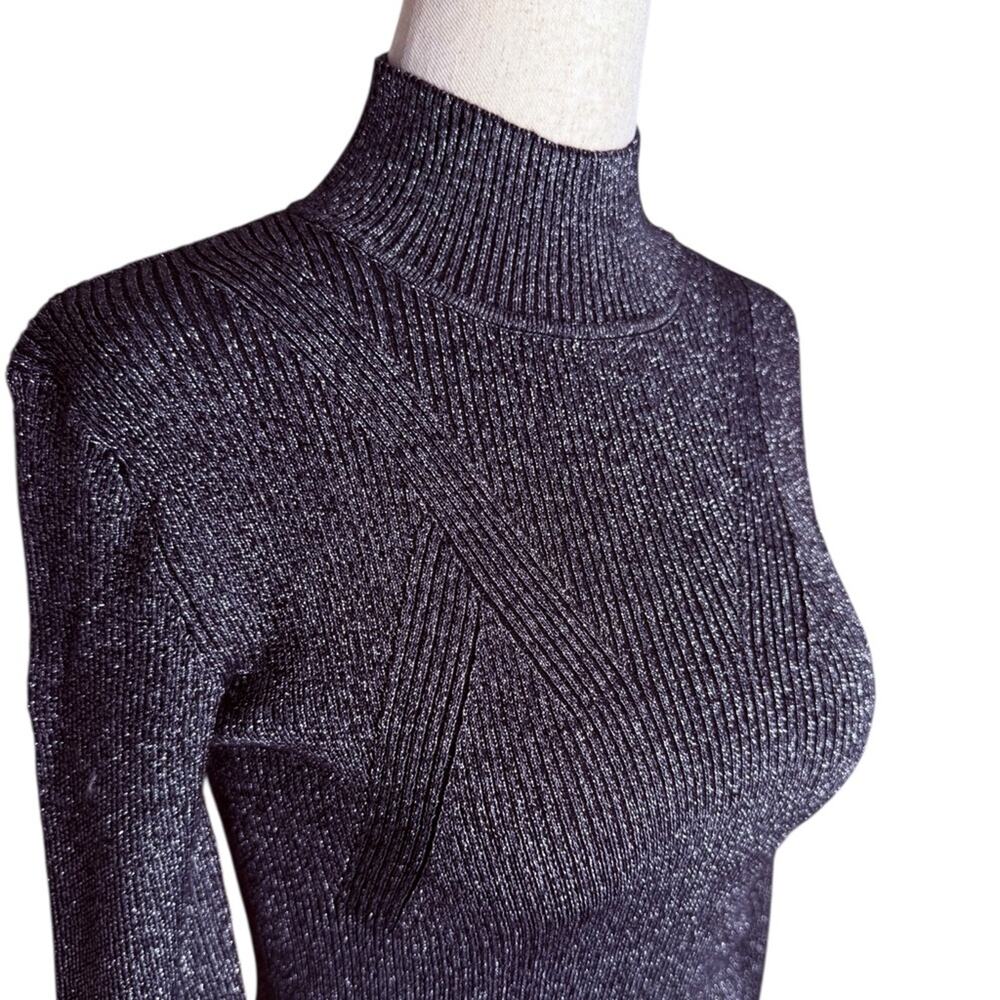 NWOT Steve Madden Serita Metallic Gray Rib Mock Neck Sweater – Sz Med - Picture 7 of 11